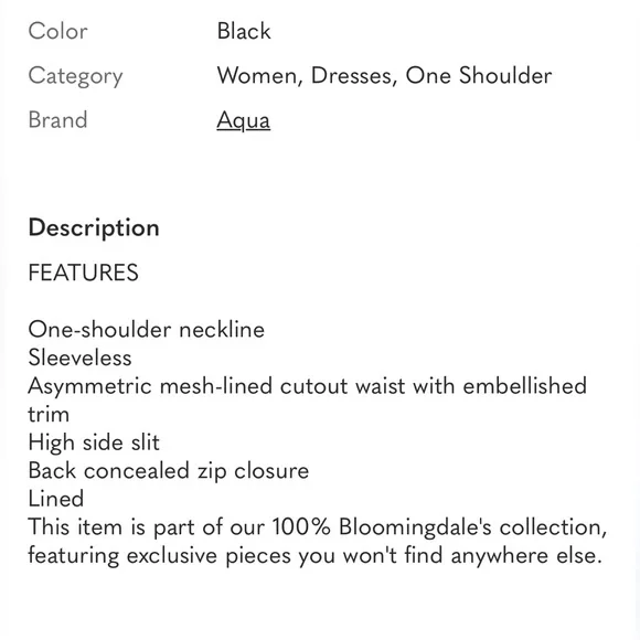 NEW Aqua by Bloomingdale’s Elegant Black One-Shoulder Dress - Picture 3 of 3
